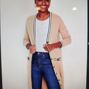 Boden Beige Longline Blazer with Black Accents